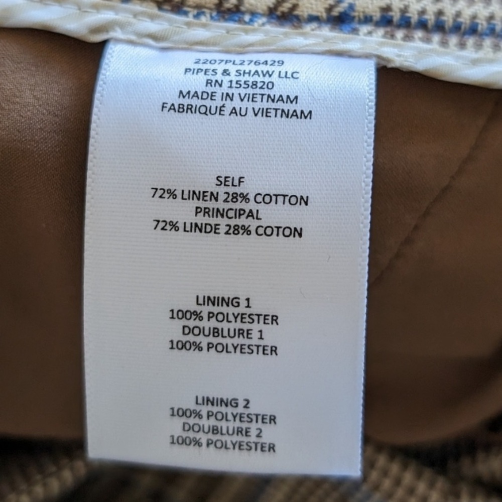 Veronica Beard Hunter Pant Linen Plaid Camel Blue Brown Preppy Wide Leg size 2 - Picture 6 of 6